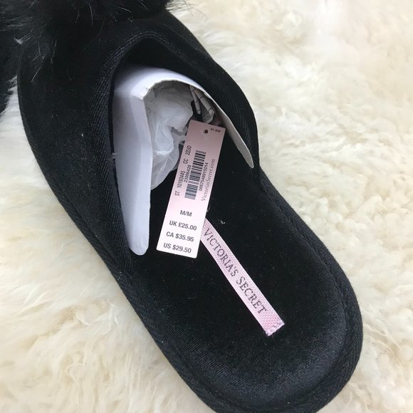 victoria's secrect pom pom slipper black oritq - Picture 3 of 5